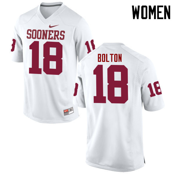Women Oklahoma Sooners #18 Curtis Bolton College Football Jerseys Game-White